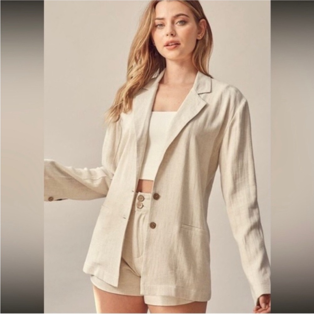 Miou Muse Light Beige 100% Linen Women's Blazer